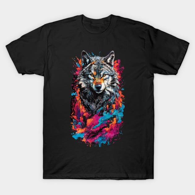 Colorful Angry Wolf T-Shirt by Chavjo Mir11